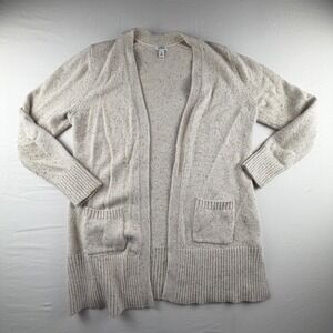 LL Bean wool blend Cardigan Sweater Womens Medium Cream Donegal Open 502628 0204